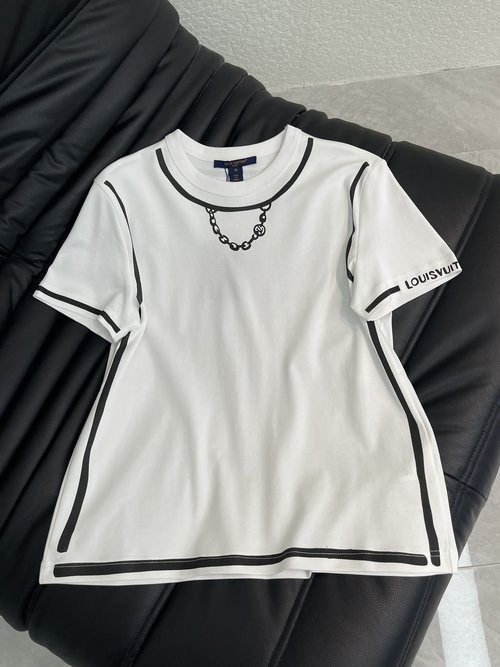 Louis Vuitton New Arrival Chain Print Round Neck Short Sleeve T-Shirt
