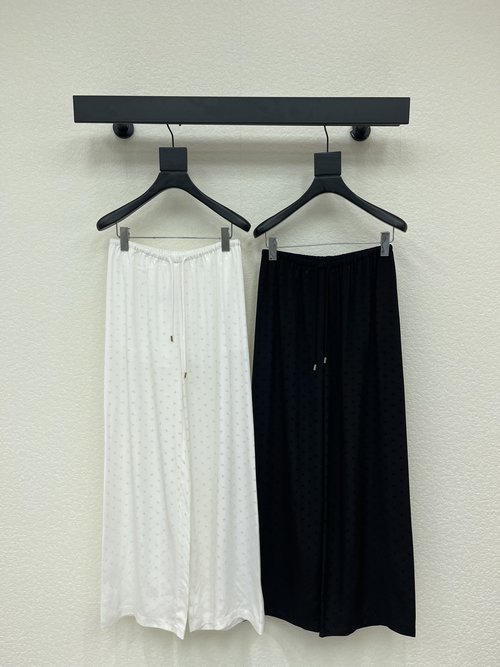 Celine Custom Imported Silk Blend Wide-Leg Pants with Jacquard Design