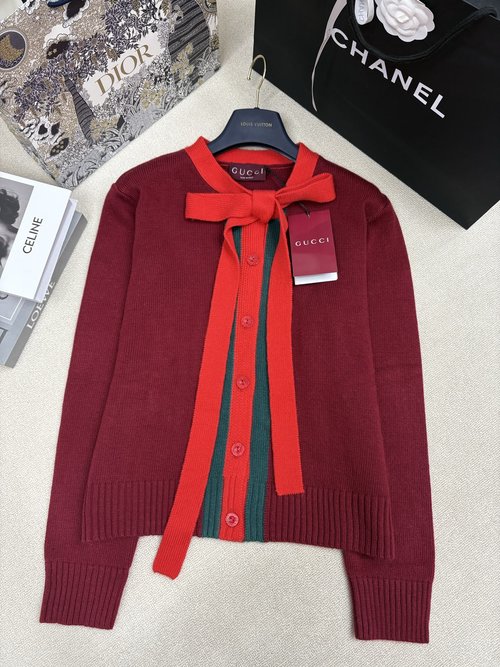 Gucci Knit Round Neck Cardigan with Belt, Cute and Versatile