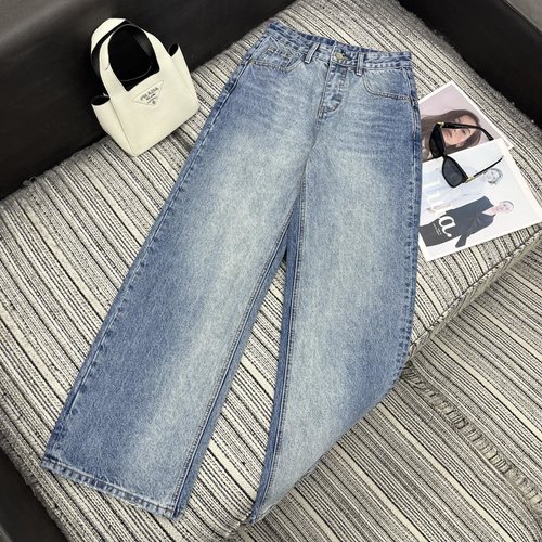 Prada Recommended: Denim Wide-Leg Pants with Inverted Triangle Logo Pocket