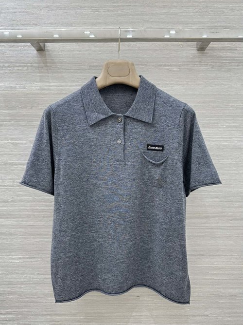 Miu Miu Miu Series Polo Collar Knitted Short-Sleeved Sweater