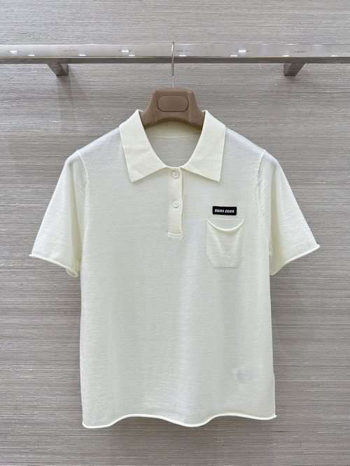 Miu Miu Miu Series Polo Collar Knitted Short-Sleeved Sweater