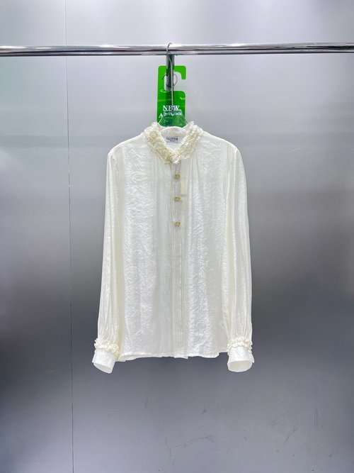 Valentino Exclusive Tencel Shirt with Ruffled Collar and Lantern Sleeves