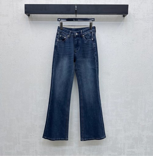 Miu Miu Distressed Straight-Leg Jeans with Logo Patch