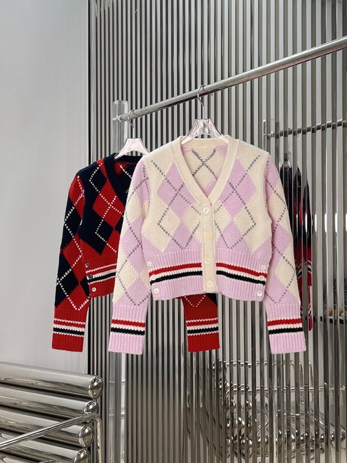 Thom Browne School-Style Houndstooth Jacquard Cardigan