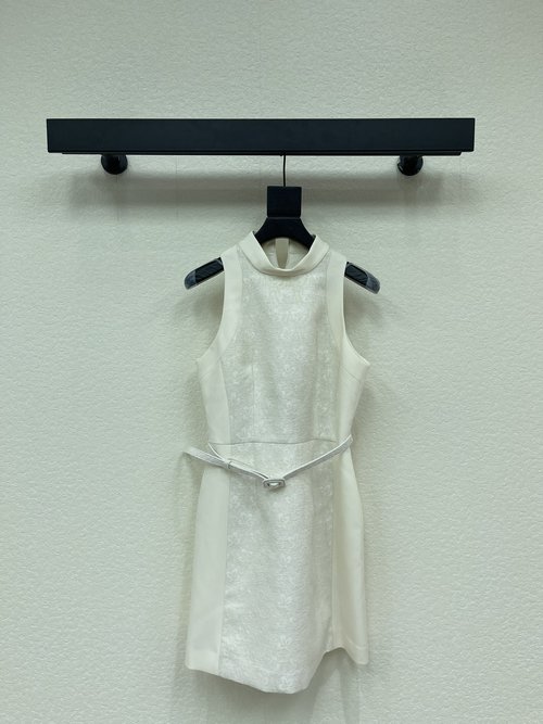 Dior Sleeveless High Waist Floral Jacquard Dress with Belt