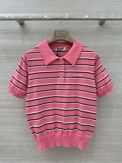 Miu Miu Original Striped Polo Short - Sleeve Top, A Must - Have