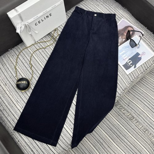 Celine CEL Corduroy Wide Leg Pants with Letter Tag