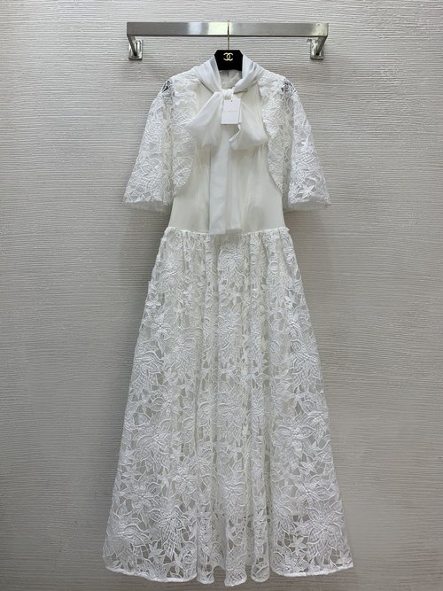 Zimmermann High-End Customized Black/White Lace Long Dress with Bowknot