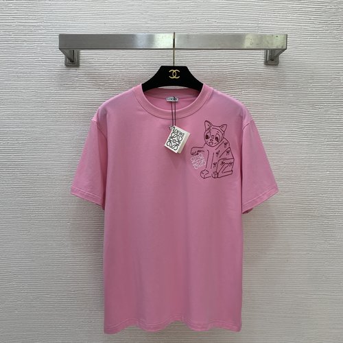 Louis Vuitton High-End Customized Round-Neck Short-Sleeve T-Shirt with Cat Logo