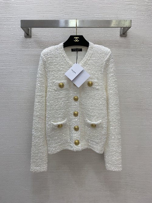 Balmain Classic Lion Head Button Knit Cardigan with Padded Shoulders