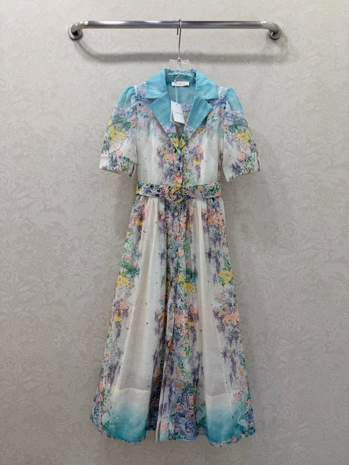 Zimmermann Two - Piece Dress with Flap Collar, Bubble Sleeves and Floral Print