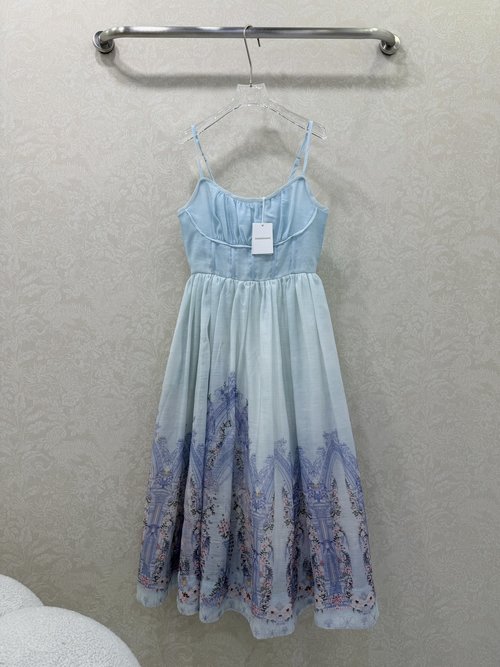 Zimmermann Sling Dress with Floral Cluster Print and Waist Tuck