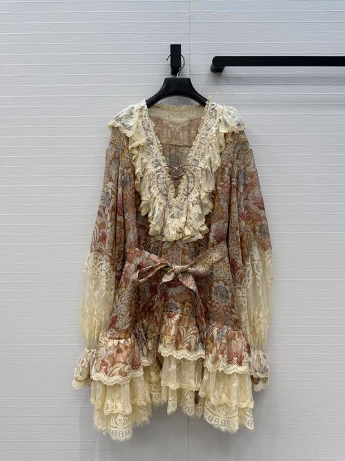 Zimmermann Rebellion Series Lace - Printed Silk - Linen Dress