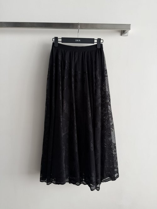 Dior Multi-layered Lace Net Skirt with Exquisite Embroidery