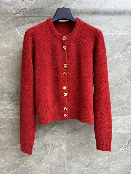 Louis Vuitton Round Neck Knit Cardigan Featuring Metal Floral Buttons