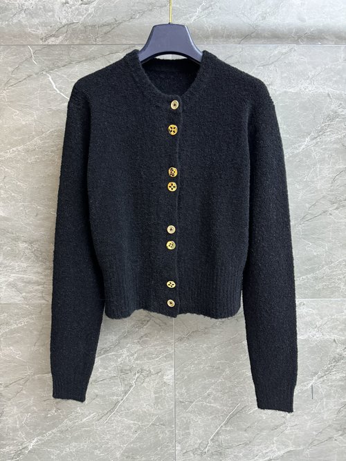 Louis Vuitton Metal Floral Button Cardigan in Round Neck Knit Design