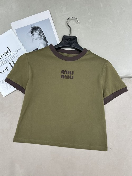 Miu Miu Miu Aesthetic Round Neck Cotton Short-Sleeved T-Shirt