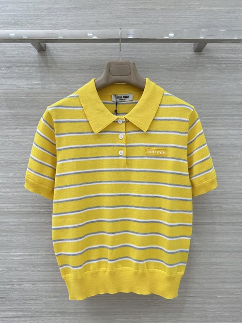 Miu Miu Exclusive Polo Striped Top with Exquisite Craftsmanship