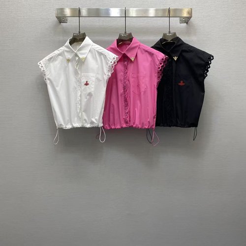 Vivienne Westhood Cute Short Cotton Shirt with Lace and Metal Decoration