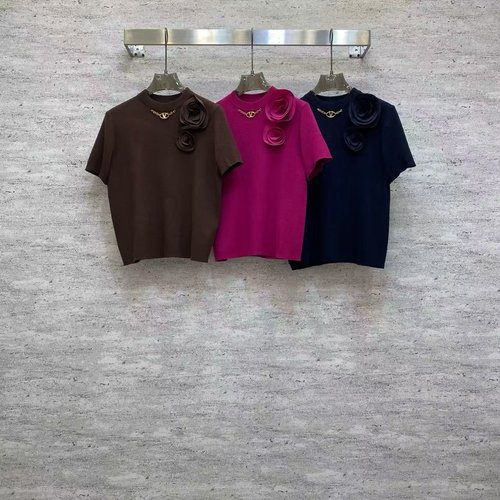 Valentino Soft Wool - blend Top with Flower & Metal V Deco