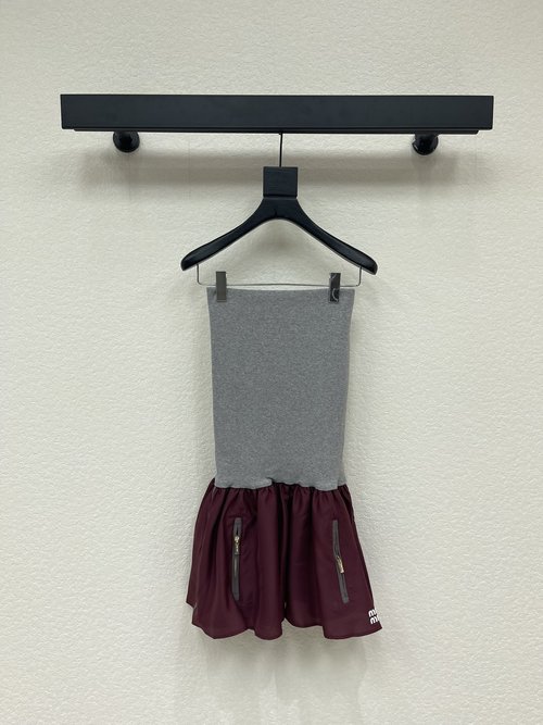 Miu Miu Exclusive Wine Red Strapless Dress with Nylon Skirt