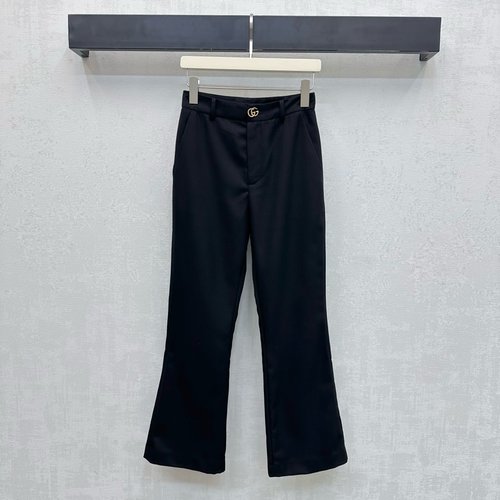 Gucci Blended Wool High-Waisted Straight Trousers with Double G Buttons