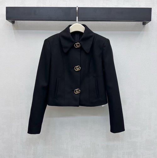 Gucci Custom Wool Lapel Short Blazer with Double G Buttons