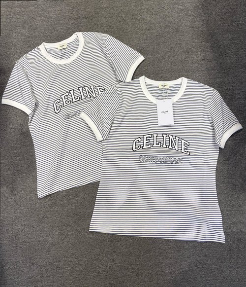 Celine High-Quality Stripe Design Double-Yarn Cotton T-Shirt