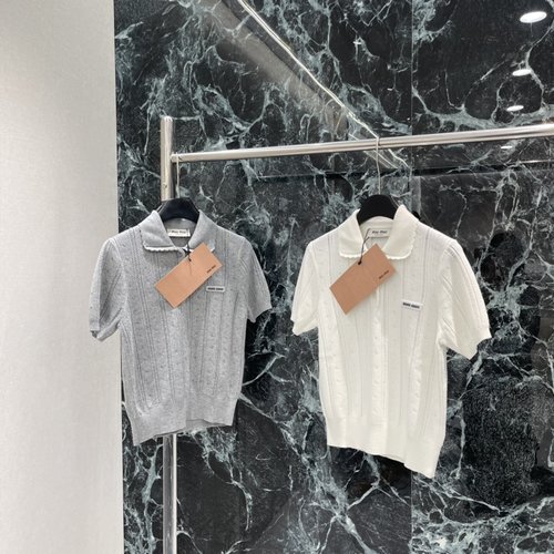 Miu Miu Retro Exquisite Crochet Short Sleeve Knitwear