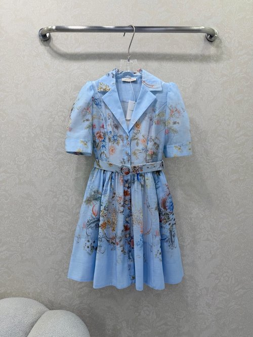 Zimmermann Two-piece Short Dress with Floral Pattern and Lantern Sleeves