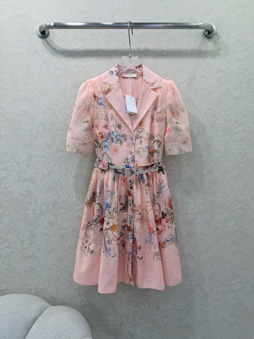 Zimmermann Two-piece Short Dress with Floral Pattern and Lantern Sleeves