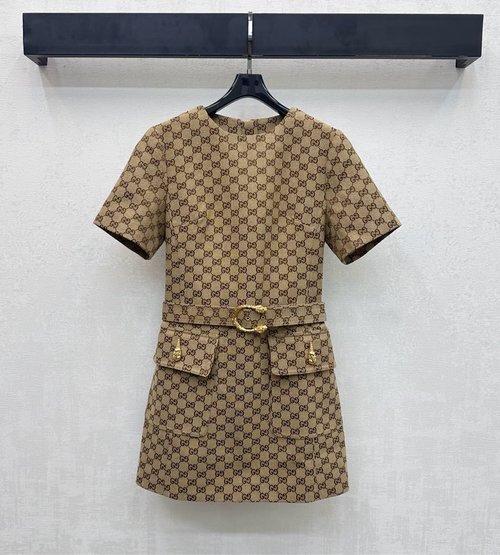 Gucci Elegant Double G Logo Imported Jacquard Dress