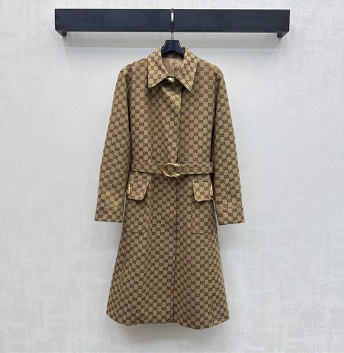 Gucci Timeless Double G Logo Jacquard Waistband Trench Coat