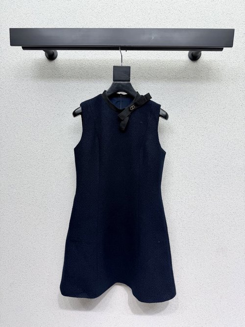 Dior CD Bowknot Sleeveless Dress with Textured Fabric