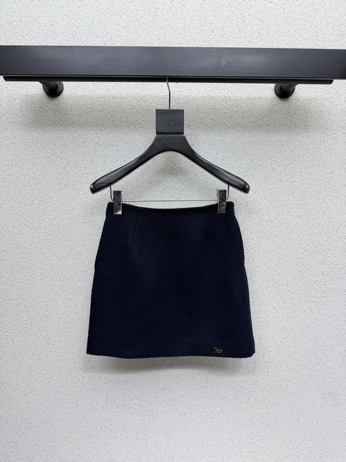 Dior Metal Logo Letter Skirt with Textured Fabric