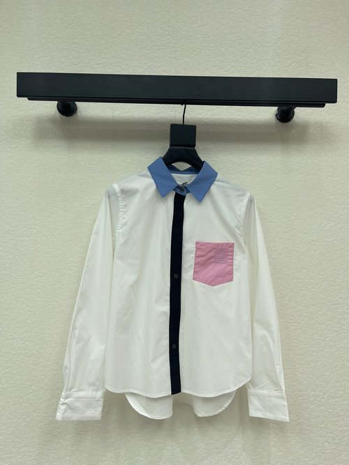 Marni Color Block Long Sleeve Cotton Shirt with Brand Embroidery