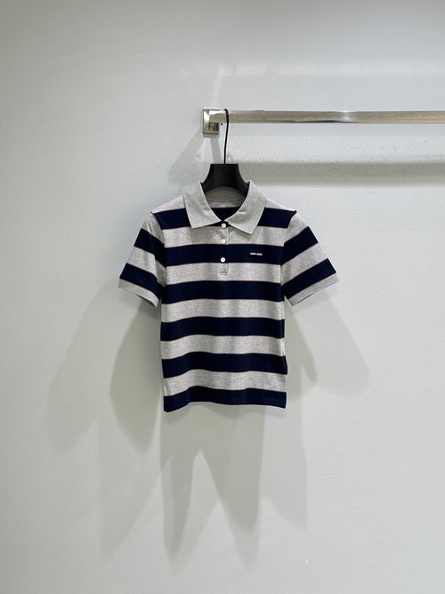 Miu Miu Classic Gray Stripe Polo Shirt for Layering