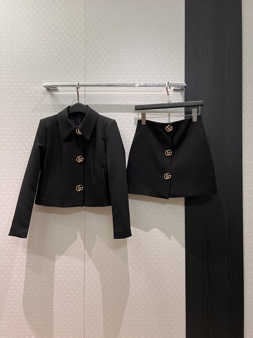 Gucci Double G Buttoned Short Coat with Matching Half-Skirt