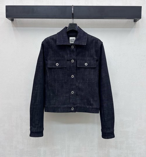Hermes Denim Collared Jacket with Button and Logo Decoration