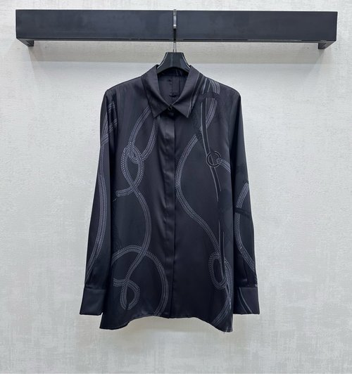 Hermes Silk Printed Long-Sleeve Shirt, High-End and Relaxed