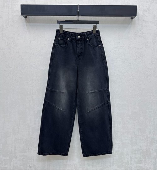 Loewe Rubbed Curved Cut Denim Trousers with Vintage Look