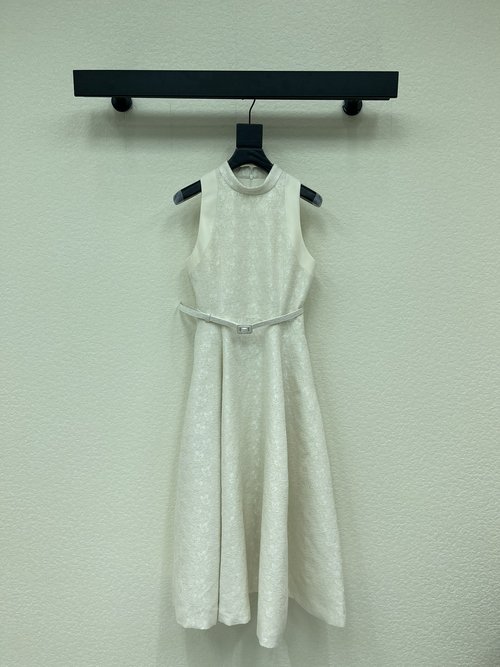 Dior Sleeveless Long Dress with Jacquard Belt