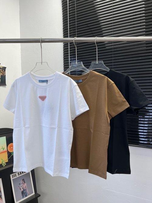 Prada Cotton Short-Sleeve T-Shirt with Chest Triangle Logo
