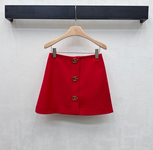 Gucci Imported Wool A-line Skirt with Double G Buttons for Chic