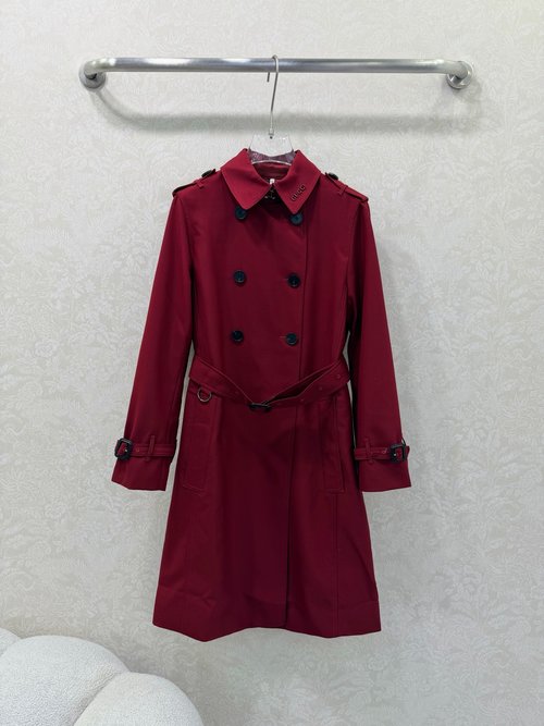 Gucci Letter Embroidery Trench Coat, Double-Breasted Elegant Style