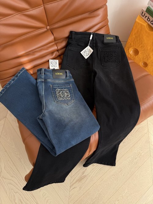 Loewe Elastic Straight-Cut Jeans with Embroidered Logos