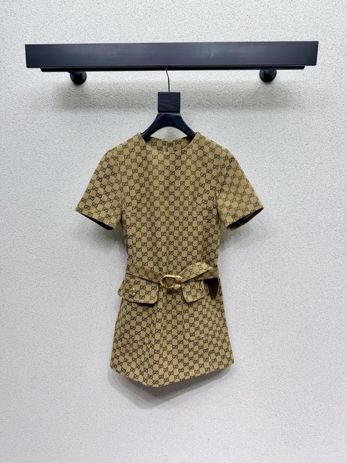 Gucci Khaki Series Trendy Short-Sleeved Dress