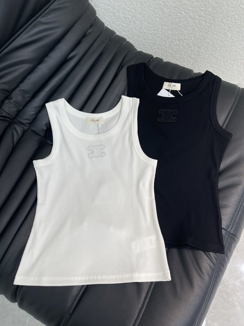 Celine Classic Triumph Arch Logo Slim Fit Cotton Tank Top