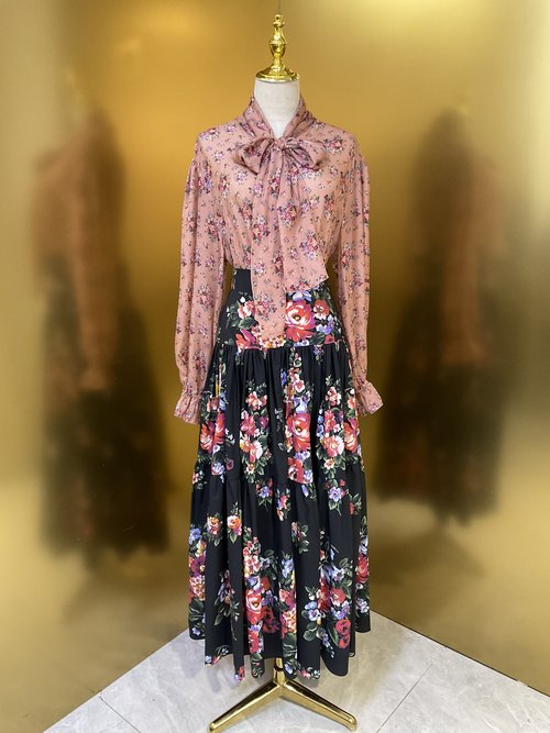 Dolce & Gabbana Pink Floral Chiffon Silk Long Sleeve Belted Shirt